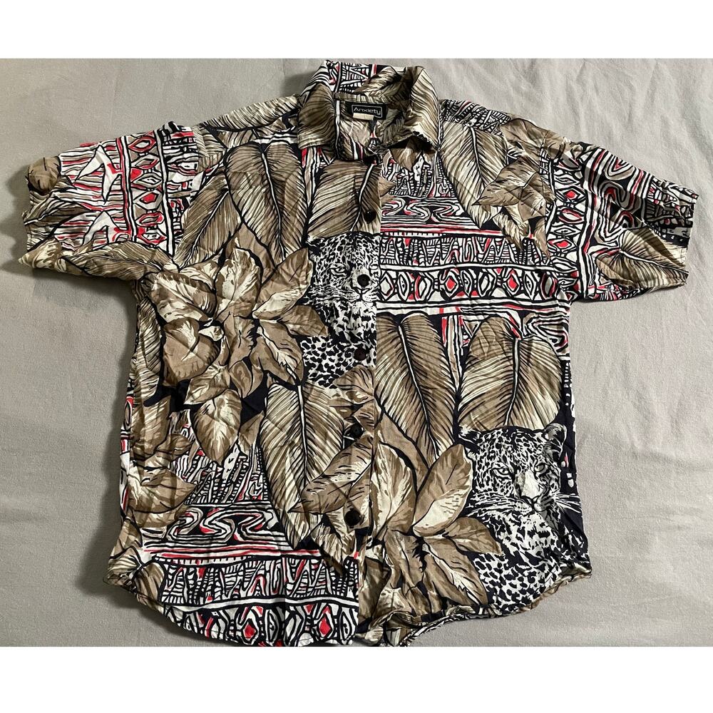 Anxiety Leopard and Jungle Print Short Sleeve Button-Up